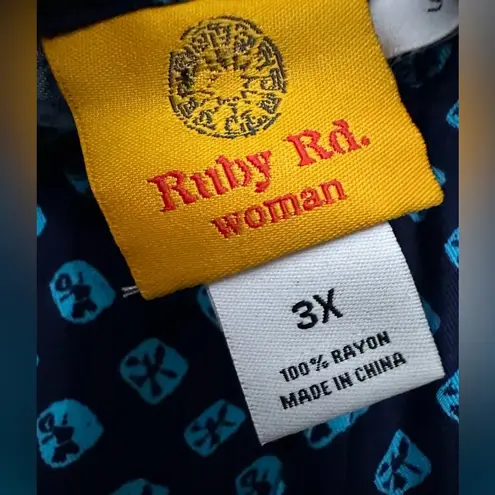 Ruby Rd Tropics Print Capri Pants Size 3X Navy All Over Print Elastic Waist NWT