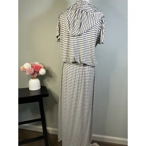 NY & Company Striped Hooded Maxi Dress with Drawstring V