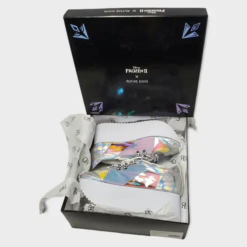 Ruthie Davis Disney Frozen Wedge Platform Metallics Sneakers Oleographic Sz 40 Silver