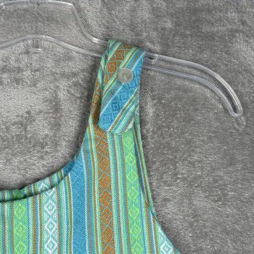 Handmade Dress Medium Green Blue Boho Hippie Striped Tunic Festival Sleeveless