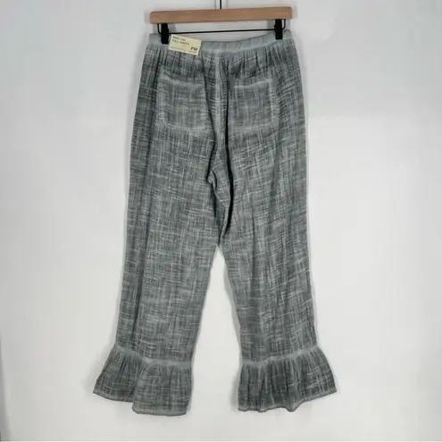 Soft Surroundings Petite Raleigh Gray Gauze Cotton Wide Leg Flounce Hem Pants M