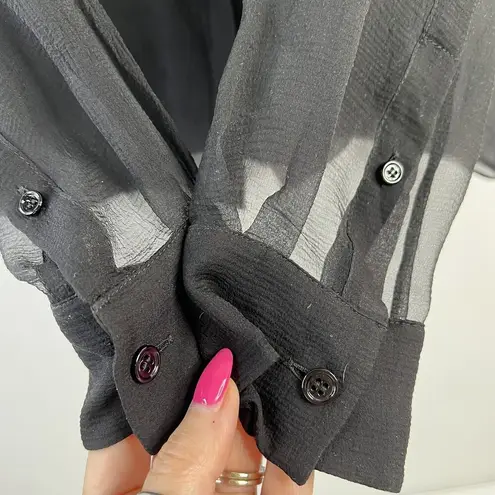 Chloé Chloe Size S 4 Blouse Black Semi Sheer Button Up Metallic Copper Sequin Collar