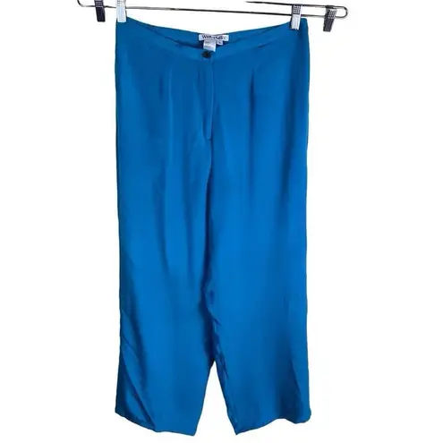 WinterSilks Womens 100% Silk Wide Leg Turquoise Blue Pant Size Petite Large