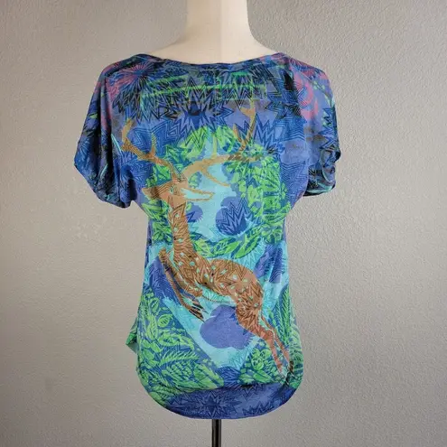 Custo Barcelona Womens Top Medium 3 Multicolor Deer Weeping Willow Floral