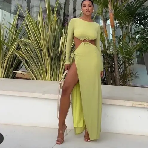 Meshki Christina Backless Wrap Cutout Maxi Dress in Green Shimmer Size Small NWT