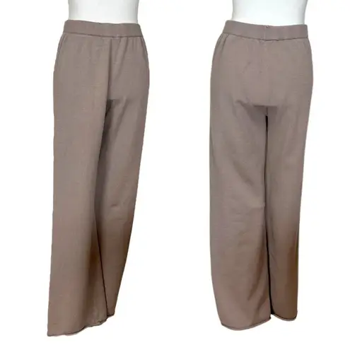 Coordinating 2 Piece Set Sweater Knit Wide Leg Pants Lounge Taupe Women Size XL Tan