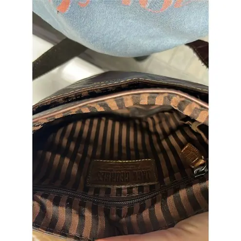 Jack Georges Voyager Crossbody Saddle Bag Purse Brown Genuine Embossed Leather