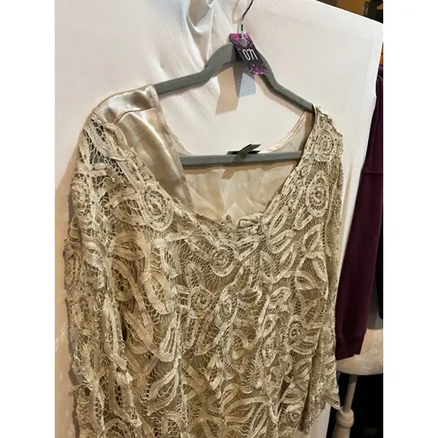 Soulmates  Womens‎ Top 1X Champagne Gold Floral Lace Lined Long Sleeve Elegant