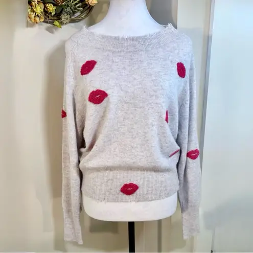 27 Miles Malibu "Kisses" Distressed Trim Cashmere Sweater Sz Small🧡 Gray