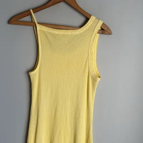 JOHN ELLIOTT Pollen Yellow Cotton Rib Asymmetrical Cami Dress, Medium