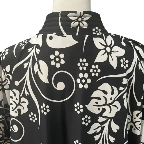Anthony Richards Black White Floral Hawaiian SS 1/2 Zip Robe Loungewear Medium