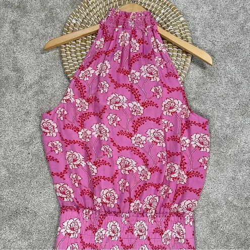 ALC Frank A.L.C 100% Silk Cody Floral Print Asymmetrical Halter Neck Midi Dress Pink 8