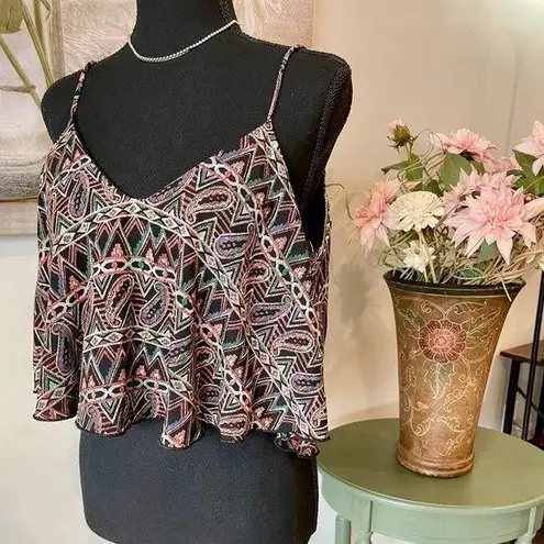 Coveted Clothing Colorful Women's Geometric Sleeveless Blouse Layered Hem Chic Top • Size Medium