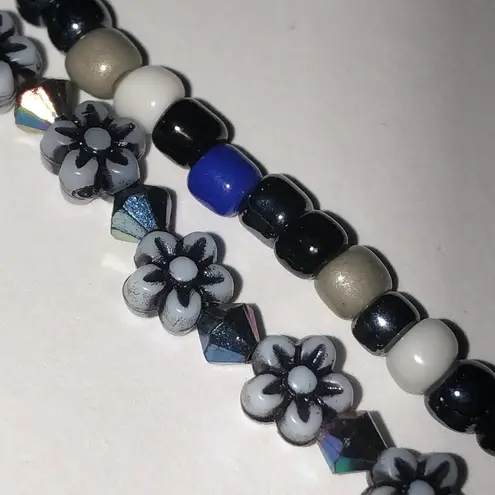 2 Stretchy Boho Glass Beaded Flower AB Beaded Boho Choker Necklaces Blue - Image 5