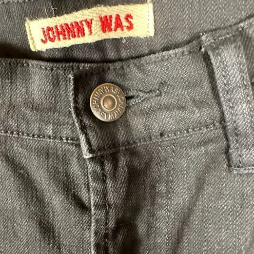 Johnny Was The Cropped Baby Boot Mid Ride Slim Fit Black Frayed Hem Jeans 25