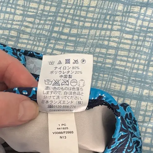 Lands End Tankini and Navy Patterned High Waisted Women's Swim Skirt Plus 14W L Blue