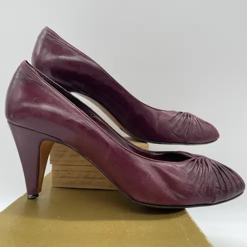 Sesto Meucci Vintage Womens 8 Pumps Burgundy Leather Heels Made In Italy Shoes