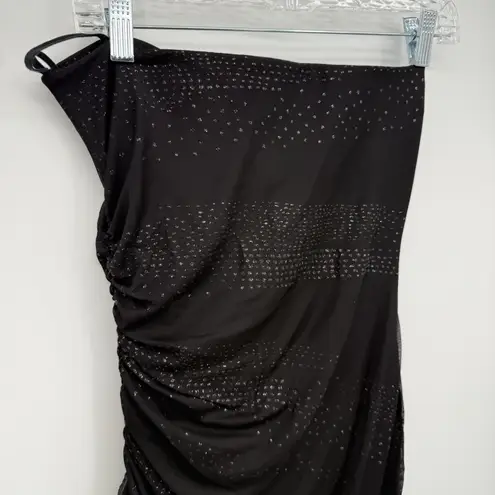 Fairweather 90s Vintage Black Strapless Glitter Ruffle Mini Dress Party Medium