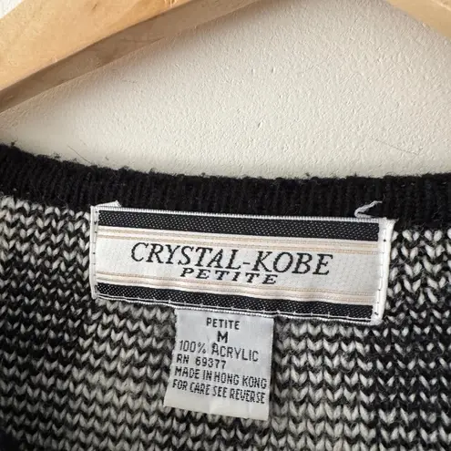 90s Womens Large Picnic Plaid Houndstooth Knit Cardigan Sweater Black Size undefined