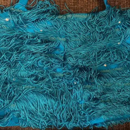 Blue total fringe halter and skirt set jazz dance costume