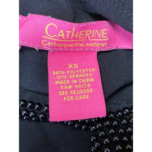 Catherine Malandrino Women's Black Beaded Collar Short Cap Sleeve Blosue Top XS
