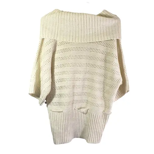 United States Sweaters Medium Ivory Cream Metallic Open Knit, Cowl Neck Sweater