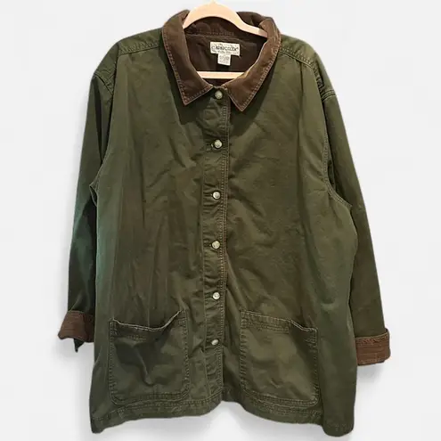 Vintage Cabin Creek Barn Coat Army Green Corduroy Trim Classic Preppy 2XL Size XXL