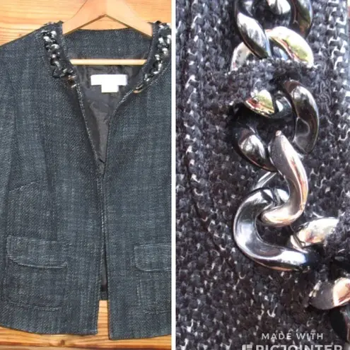 Michael Kors Metallic Tweed Blazer Jacket Black Size 4