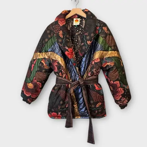Farm Rio Black Wild Bananas Metallic Reversible Puffer Jacket Size Small
