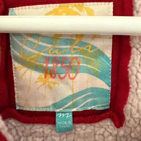 Cali1850 California Sweatshirt Patchwork Sherpa Zipper Retro Nostalgia Playful Red Size M - Image 2