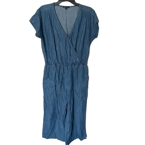 J. Crew Mercantile Chambray Denim Wrap Jumpsuit Size M Elastic Waist Pockets Blue Size M