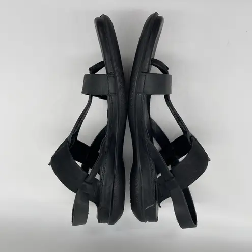 Ecco Womens 8 Sandals Black Leather Strappy Comfort Flats Shoes Back Strap