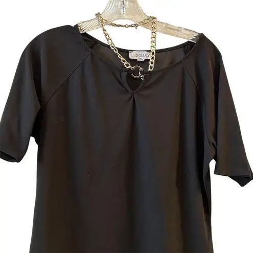 Luxology Women's Black Knit Blouse L with Removable Silver Chain Size L