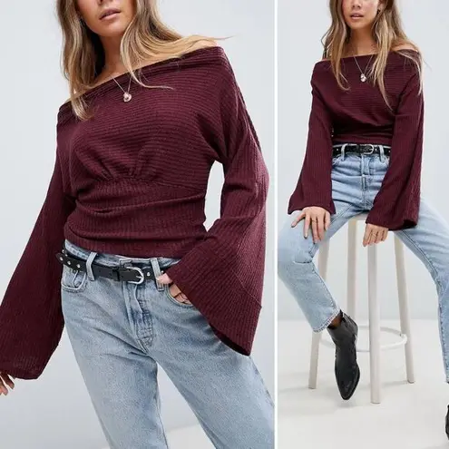 We The Free Free People Crazy On You cropped thermal flared sleeve top