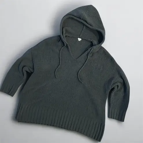 Aerie  Oversized Chunky Knit Hoodie Drop Shoulder Size Large Dark Gray - Image 2