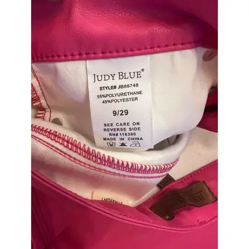 Judy Blue The Deb Hot Pink Faux Leather Straight Leg Jeans Tummy Control Sz 9/29