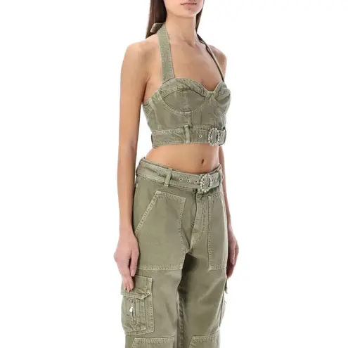 ALESSANDRA RICH Buckle Halter Top in Green 36 New AS