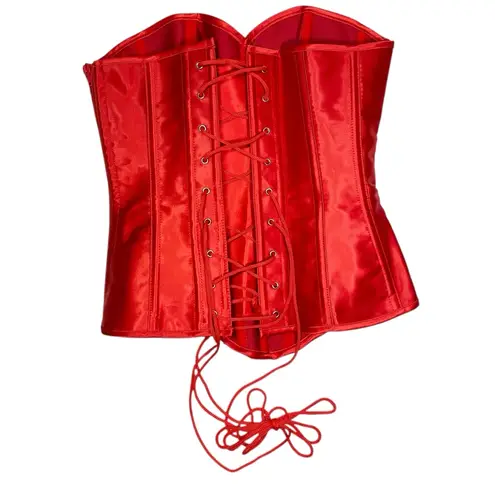 SHIRLEY of HOLLYWOOD Satin Lace Up Corset Red Size L
