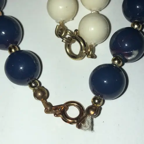 Lot of 2 Vintage Navy Blue & Off White Beaded Boho Necklaces