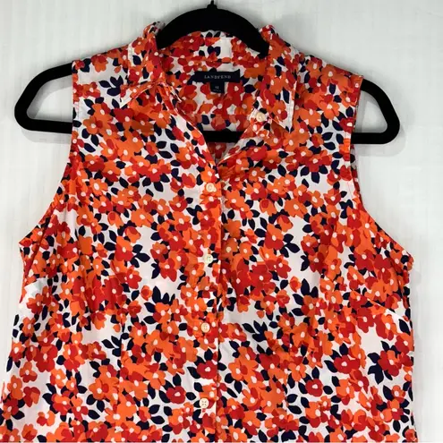 Land’s End Orange & Navy Blue Floral Sleeveless Button