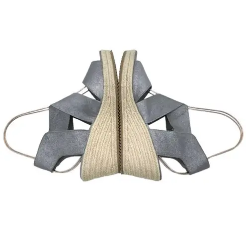 Eileen Fisher  Willow Wedge Cross Strap Espadrille Gray Metallic Leather Size 9