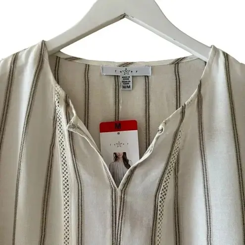 NWT Fever 3/4 Sleeve Blouse, Tan/Ivory Stripes Lace Bohemian Gypsy Sz M #1842 White Size M
