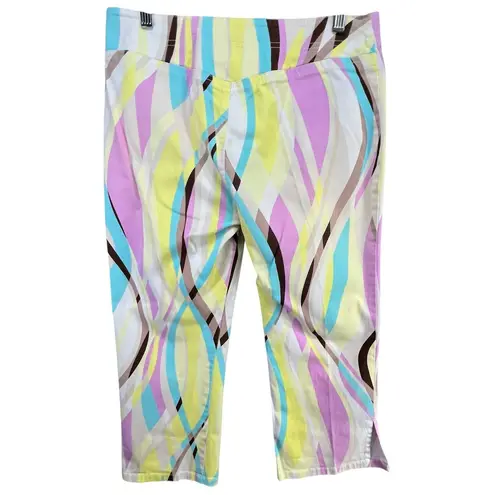 Escada Sport Capri Pants M Multicolor Rainbow Retro Waves Maximalist Eclectic White Size M