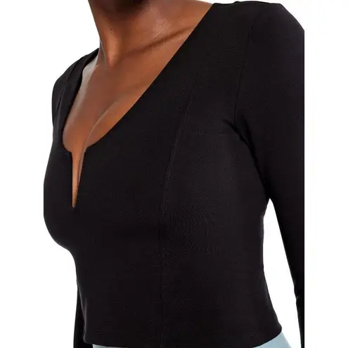 Le Ore Veneto Deep V Neck Long Sleeve Top in Black XSmall New Womens Crop Size XS