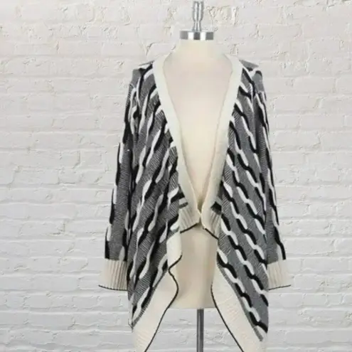 Cottagecore Braided Knit Cardigan Draped Open Front Black Ivory OS Boho Chic Size undefined