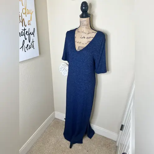 Lou & grey NTM:  Heathered Navy Blue Short Sleeve Maxi Dress with Slits Size M