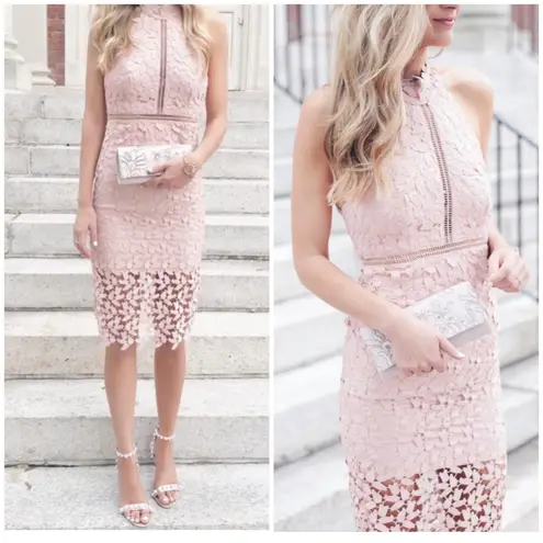 Bardot “Gemma” Lace Open Back Sheath Halter Dress blush pink size US 10 …