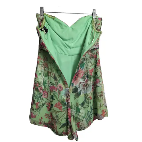 Jay Godfrey Lydia Romper Strapless Green Floral Sweetheart Neckline Chiffon 4