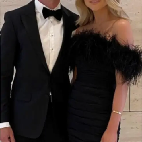 Rachel Gilbert Zion Mini Dress in Black with Feather Trim Size US 4