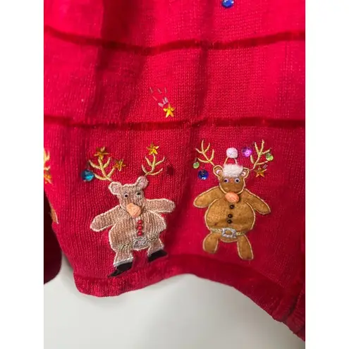 Quacker Factory The Reindeer 2X Red Christmas Cardigan Sweater Full Zip Novelty